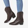 DREAM PAIRS Women’s Cowboy Boots, Pointed Toe Chunky Heel, Zipper Pull-On Stitched Western Ankle Boots(Dark Brown)