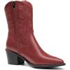 DREAM PAIRS Women’s Cowboy Boots, Pointed Toe Chunky Heel, Zipper Pull-On Stitched Western Ankle Boots(Red)