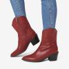 DREAM PAIRS Women’s Cowboy Boots, Pointed Toe Chunky Heel, Zipper Pull-On Stitched Western Ankle Boots(Red)