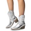 DREAM PAIRS Women’s Cowboy Boots, Pointed Toe Chunky Heel, Zipper Pull-On Stitched Western Ankle Boots(Silver-pu)