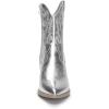DREAM PAIRS Women’s Cowboy Boots, Pointed Toe Chunky Heel, Zipper Pull-On Stitched Western Ankle Boots(Silver-pu)