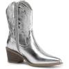 DREAM PAIRS Women’s Cowboy Boots, Pointed Toe Chunky Heel, Zipper Pull-On Stitched Western Ankle Boots(Silver-pu)