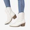 DREAM PAIRS Women’s Cowboy Boots, Pointed Toe Chunky Heel, Zipper Pull-On Stitched Western Ankle Boots(White)