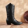 DREAM PAIRS Women’s Cowboy Boots Pull On Cowgirl Boots Mid Calf Western Boots, Available in Regular and Wide Calf(Black)
