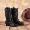 DREAM PAIRS Women’s Cowboy Boots Pull On Cowgirl Boots Mid Calf Western Boots, Available in Regular and Wide Calf(Black)