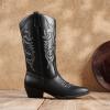 DREAM PAIRS Women’s Cowboy Boots Pull On Cowgirl Boots Mid Calf Western Boots, Available in Regular and Wide Calf(Black-pu)