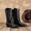 DREAM PAIRS Women’s Cowboy Boots Pull On Cowgirl Boots Mid Calf Western Boots, Available in Regular and Wide Calf(Black-pu)
