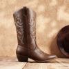 DREAM PAIRS Women’s Cowboy Boots Pull On Cowgirl Boots Mid Calf Western Boots, Available in Regular and Wide Calf(Brown-pu)