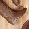 DREAM PAIRS Women’s Cowboy Boots Pull On Cowgirl Boots Mid Calf Western Boots, Available in Regular and Wide Calf(Brown-pu)