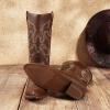 DREAM PAIRS Women’s Cowboy Boots Pull On Cowgirl Boots Mid Calf Western Boots, Available in Regular and Wide Calf(Brown-pu)