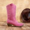 DREAM PAIRS Women’s Cowboy Boots Pull On Cowgirl Boots Mid Calf Western Boots, Available in Regular and Wide Calf(Hot Pink)
