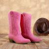DREAM PAIRS Women’s Cowboy Boots Pull On Cowgirl Boots Mid Calf Western Boots, Available in Regular and Wide Calf(Hot Pink)