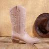 DREAM PAIRS Women’s Cowboy Boots Pull On Cowgirl Boots Mid Calf Western Boots, Available in Regular and Wide Calf(Pink)