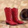 DREAM PAIRS Women’s Cowboy Boots Pull On Cowgirl Boots Mid Calf Western Boots, Available in Regular and Wide Calf(Red)