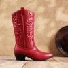 DREAM PAIRS Women’s Cowboy Boots Pull On Cowgirl Boots Mid Calf Western Boots, Available in Regular and Wide Calf(Red)