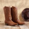 DREAM PAIRS Women’s Cowboy Boots Pull On Cowgirl Boots Mid Calf Western Boots, Available in Regular and Wide Calf(Tan)