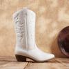 DREAM PAIRS Women’s Cowboy Boots Pull On Cowgirl Boots Mid Calf Western Boots, Available in Regular and Wide Calf(White)
