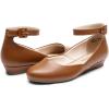 DREAM PAIRS Women’s Dress Flats Ballet Low Wedge Round Toe Ankle Strap Comfortable Casual Flats Shoes(Brown-pu)