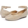 DREAM PAIRS Women’s Dress Flats Ballet Low Wedge Round Toe Ankle Strap Comfortable Casual Flats Shoes(Gold Glitter)