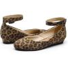 DREAM PAIRS Women’s Dress Flats Ballet Low Wedge Round Toe Ankle Strap Comfortable Casual Flats Shoes(Leopard-suede)