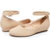 DREAM PAIRS Women’s Dress Flats Ballet Low Wedge Round Toe Ankle Strap Comfortable Casual Flats Shoes(Nude Nubuck)