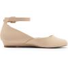 DREAM PAIRS Women’s Dress Flats Ballet Low Wedge Round Toe Ankle Strap Comfortable Casual Flats Shoes(Nude Nubuck)
