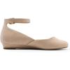 DREAM PAIRS Women’s Dress Flats Ballet Low Wedge Round Toe Ankle Strap Comfortable Casual Flats Shoes(Nude Suede)