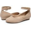 DREAM PAIRS Women’s Dress Flats Ballet Low Wedge Round Toe Ankle Strap Comfortable Casual Flats Shoes(Nude Suede)