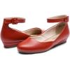 DREAM PAIRS Women’s Dress Flats Ballet Low Wedge Round Toe Ankle Strap Comfortable Casual Flats Shoes(Red-pu)