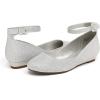 DREAM PAIRS Women’s Dress Flats Ballet Low Wedge Round Toe Ankle Strap Comfortable Casual Flats Shoes(Silver Glitter)