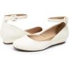 DREAM PAIRS Women’s Dress Flats Ballet Low Wedge Round Toe Ankle Strap Comfortable Casual Flats Shoes(White Pu)