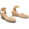 DREAM PAIRS Women’s Elastic Ankle Strap Espadrilles Wedge Sandals(Nude-knit)