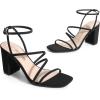DREAM PAIRS Women’s Heels Chunky Block Strappy Square Open Toe Ankle Buckle Heeled Sandals Wedding Party Dress Shoes Indie(Black-nubuck)