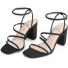 DREAM PAIRS Women’s Heels Chunky Block Strappy Square Open Toe Ankle Buckle Heeled Sandals Wedding Party Dress Shoes Indie(Black-nubuck)