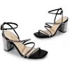 DREAM PAIRS Women’s Heels Chunky Block Strappy Square Open Toe Ankle Buckle Heeled Sandals Wedding Party Dress Shoes Indie(Black-rhinestone)