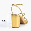 DREAM PAIRS Women’s Heels Chunky Block Strappy Square Open Toe Ankle Buckle Heeled Sandals Wedding Party Dress Shoes Indie(Gold-pu)