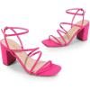 DREAM PAIRS Women’s Heels Chunky Block Strappy Square Open Toe Ankle Buckle Heeled Sandals Wedding Party Dress Shoes Indie(Hot Pink)