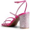 DREAM PAIRS Women’s Heels Chunky Block Strappy Square Open Toe Ankle Buckle Heeled Sandals Wedding Party Dress Shoes Indie(Hot Pink-rhinestone)