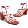 DREAM PAIRS Women’s Heels Chunky Block Strappy Square Open Toe Ankle Buckle Heeled Sandals Wedding Party Dress Shoes Indie(Red-pu)