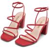 DREAM PAIRS Women’s Heels Chunky Block Strappy Square Open Toe Ankle Buckle Heeled Sandals Wedding Party Dress Shoes Indie(Red-pu)