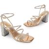 DREAM PAIRS Women’s Heels Chunky Block Strappy Square Open Toe Ankle Buckle Heeled Sandals Wedding Party Dress Shoes Indie(Rose Gold-rhinestone)