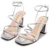 DREAM PAIRS Women’s Heels Chunky Block Strappy Square Open Toe Ankle Buckle Heeled Sandals Wedding Party Dress Shoes Indie(Silver-pu)