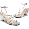 DREAM PAIRS Women’s Heels Chunky Block Strappy Square Open Toe Ankle Buckle Heeled Sandals Wedding Party Dress Shoes Indie(Silver-pu)