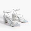 DREAM PAIRS Women’s Heels Chunky Block Strappy Square Open Toe Ankle Buckle Heeled Sandals Wedding Party Dress Shoes Indie(Silver-rhinestone)