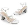 DREAM PAIRS Women’s Heels Chunky Block Strappy Square Open Toe Ankle Buckle Heeled Sandals Wedding Party Dress Shoes Indie(White-rhinestone)