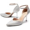 DREAM PAIRS Women’s High Heels Strappy Closed Toe Stiletto Ankle Strap Pointed Toe D’Orsay Heel Dress Wedding Party Pumps Shoes(Silver-glitter)