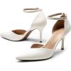 DREAM PAIRS Women’s High Heels Strappy Closed Toe Stiletto Ankle Strap Pointed Toe D’Orsay Heel Dress Wedding Party Pumps Shoes(White/Pu)