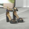 DREAM PAIRS Women’s Hi-lo Heeled Sandal(Black/Suede)