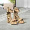 DREAM PAIRS Women’s Hi-lo Heeled Sandal(Nude Nubuck)
