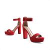 DREAM PAIRS Women’s Hi-lo Heeled Sandal(Red/Suede)